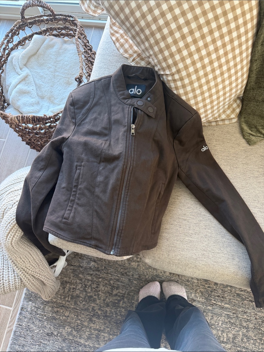 ALO Yoga Women's Dark Brown Zip-Front Moto Jacket